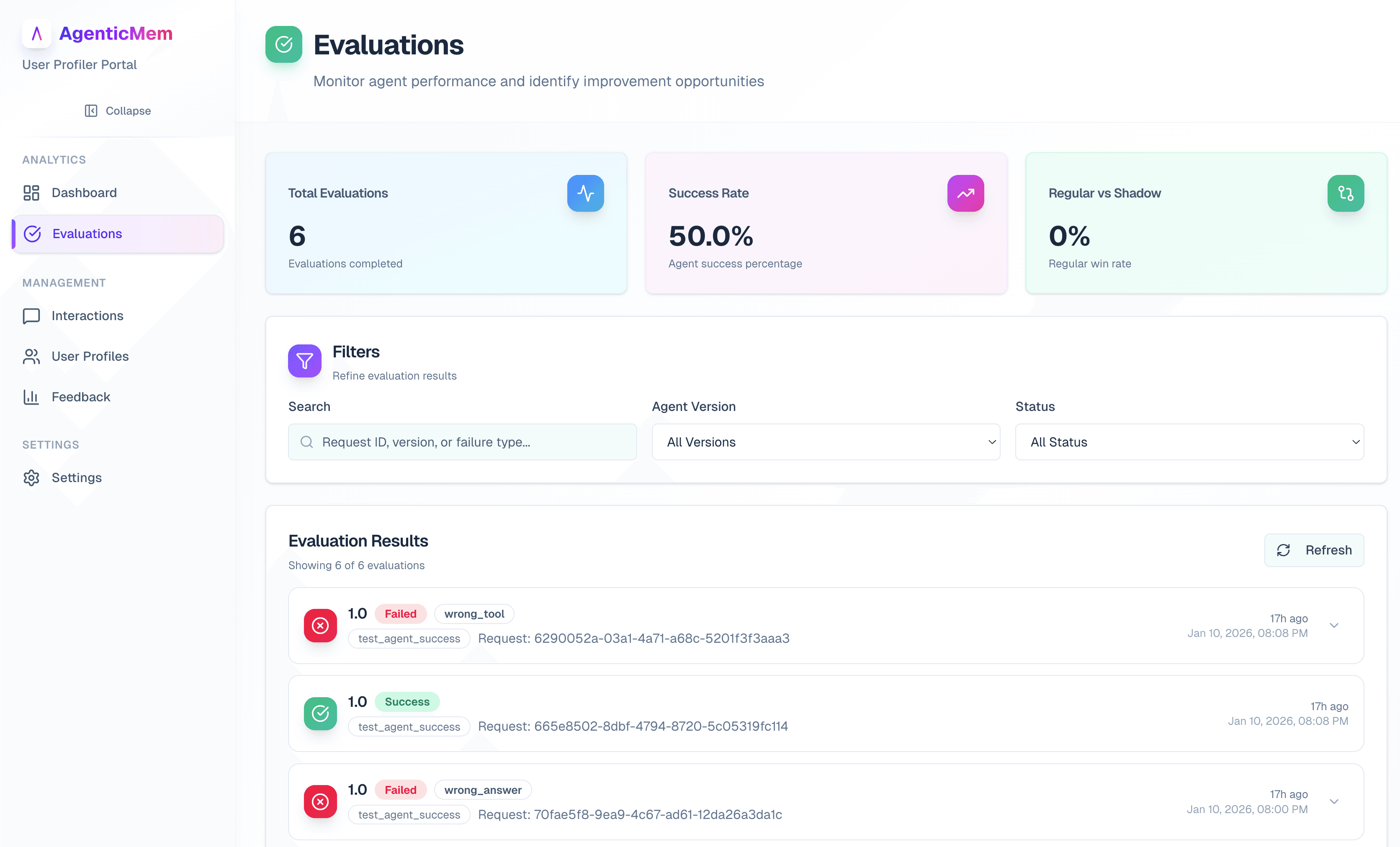 Evaluation page