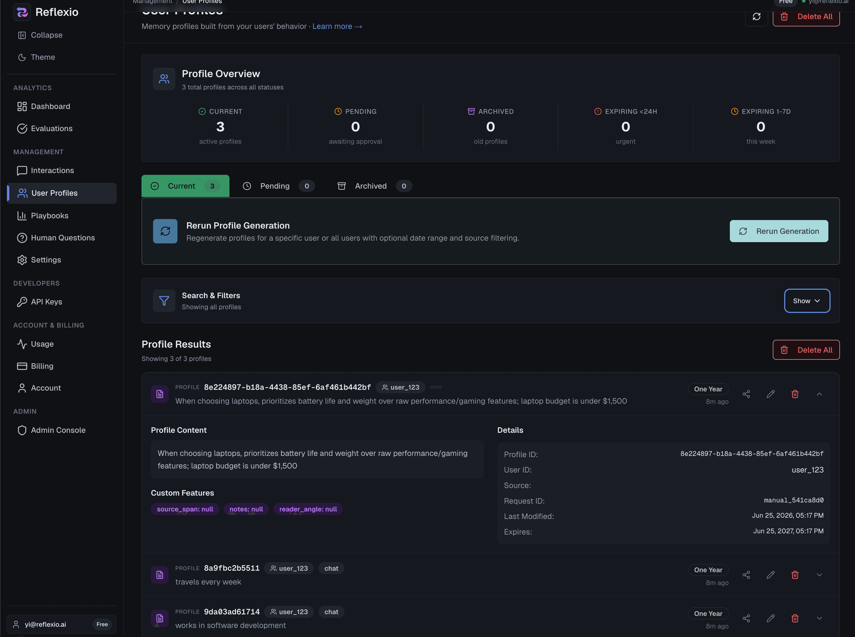 Profiles page
