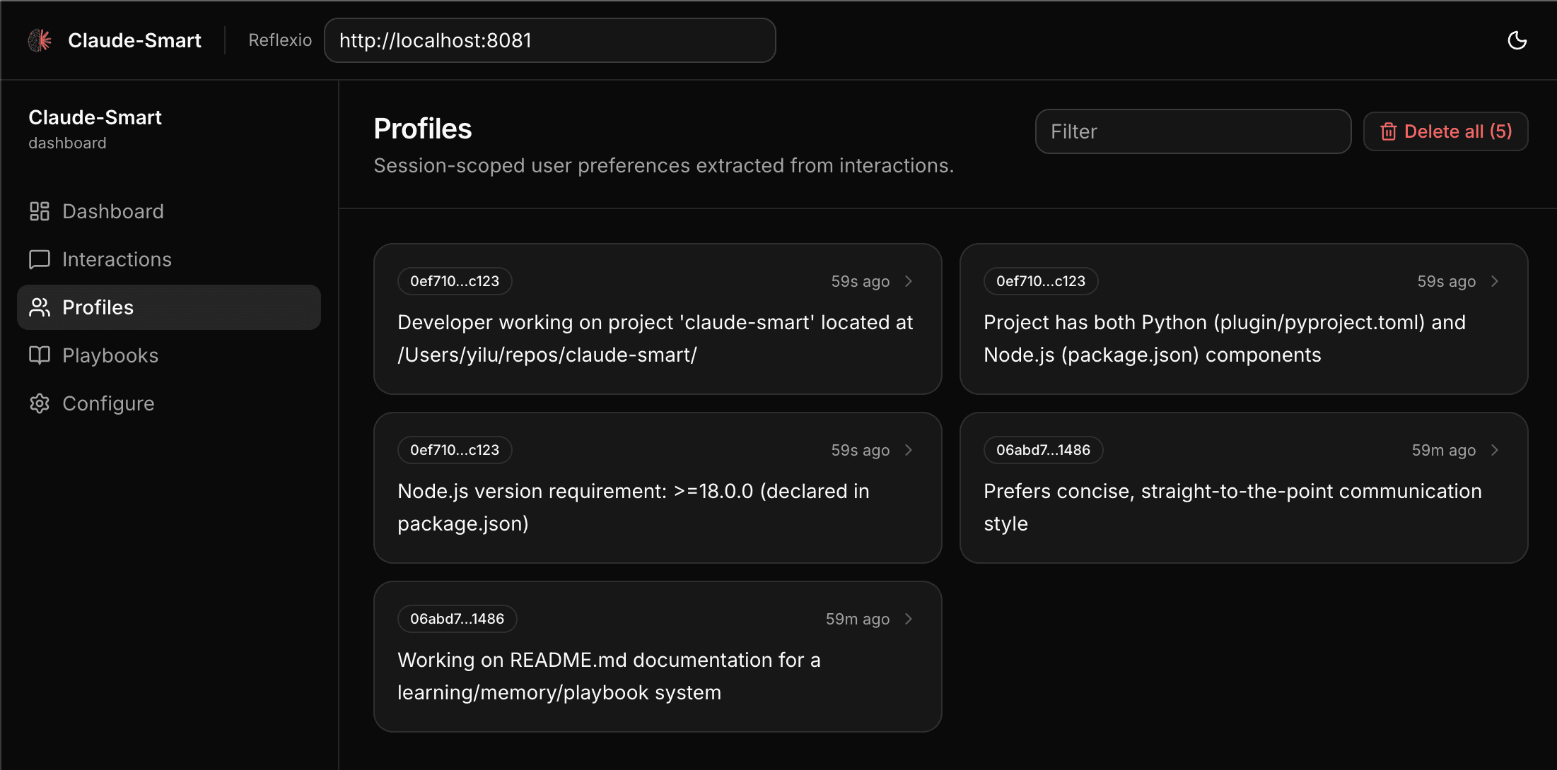 Profiles page